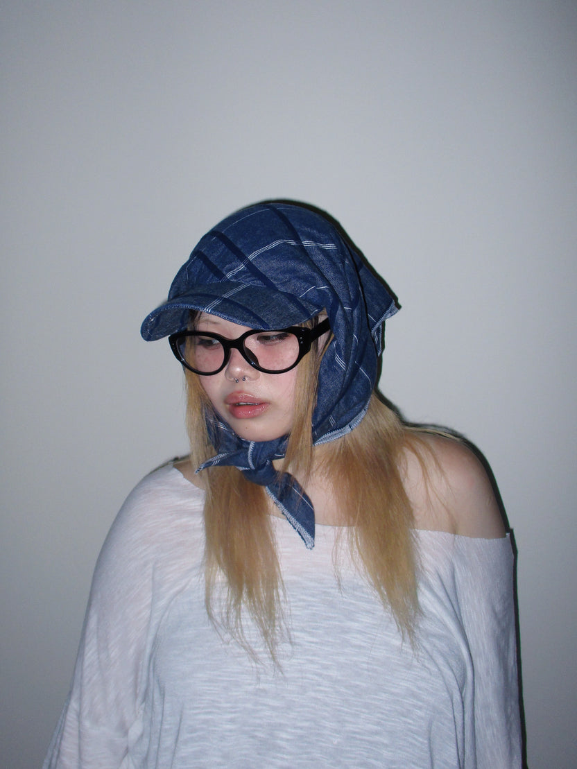 Blue Checkered Scarf Hat