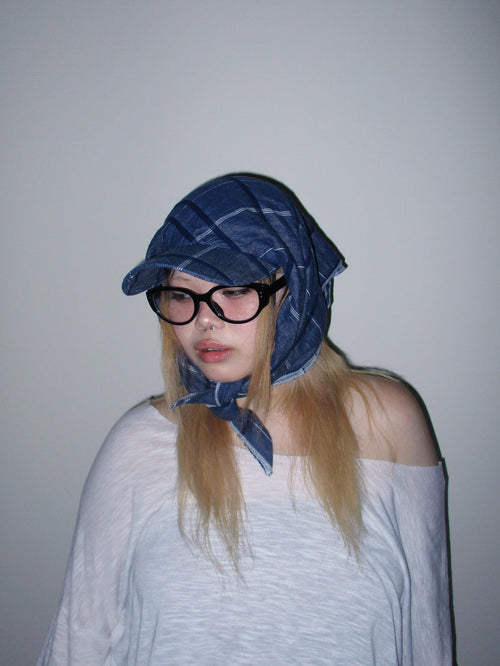 Blue Checkered Scarf Hat