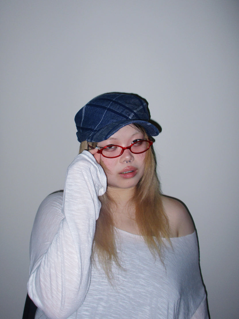 Blue Checkered Scarf Hat
