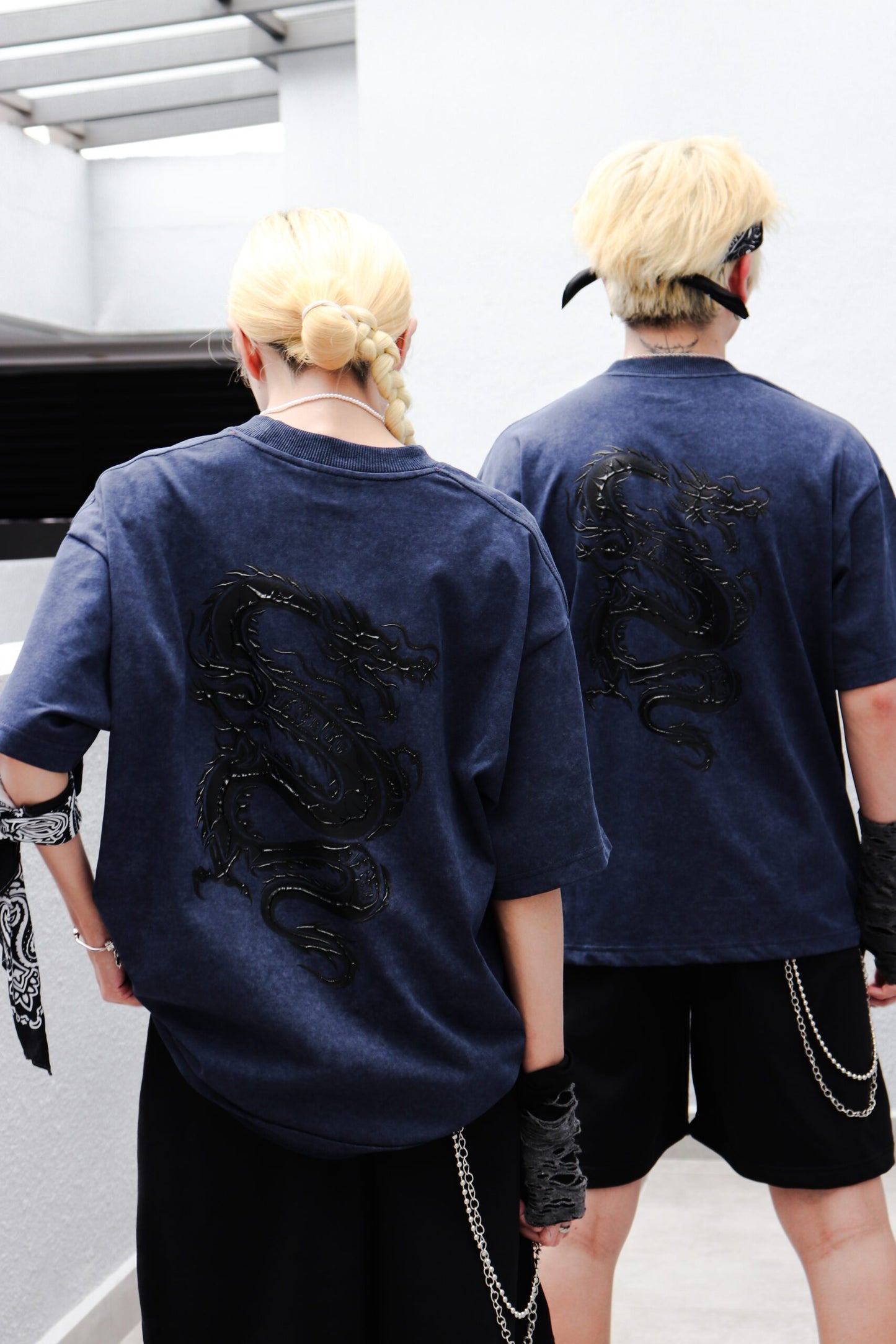 DARK DRAGON STONED WASH BLUE TEE