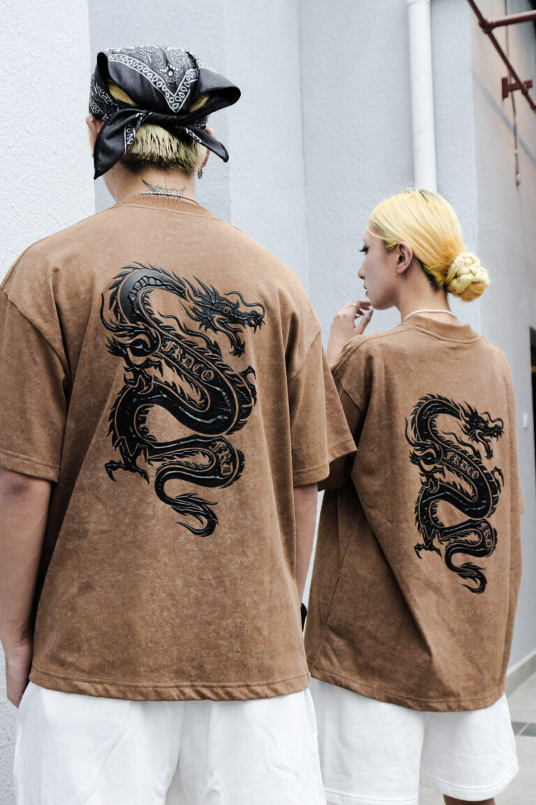 DARK DRAGON STONED WASH BROWN TEE