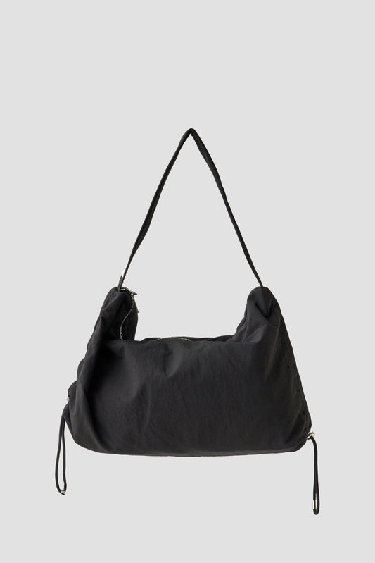 Drawstring Nylon Shoulder Bag (Black)