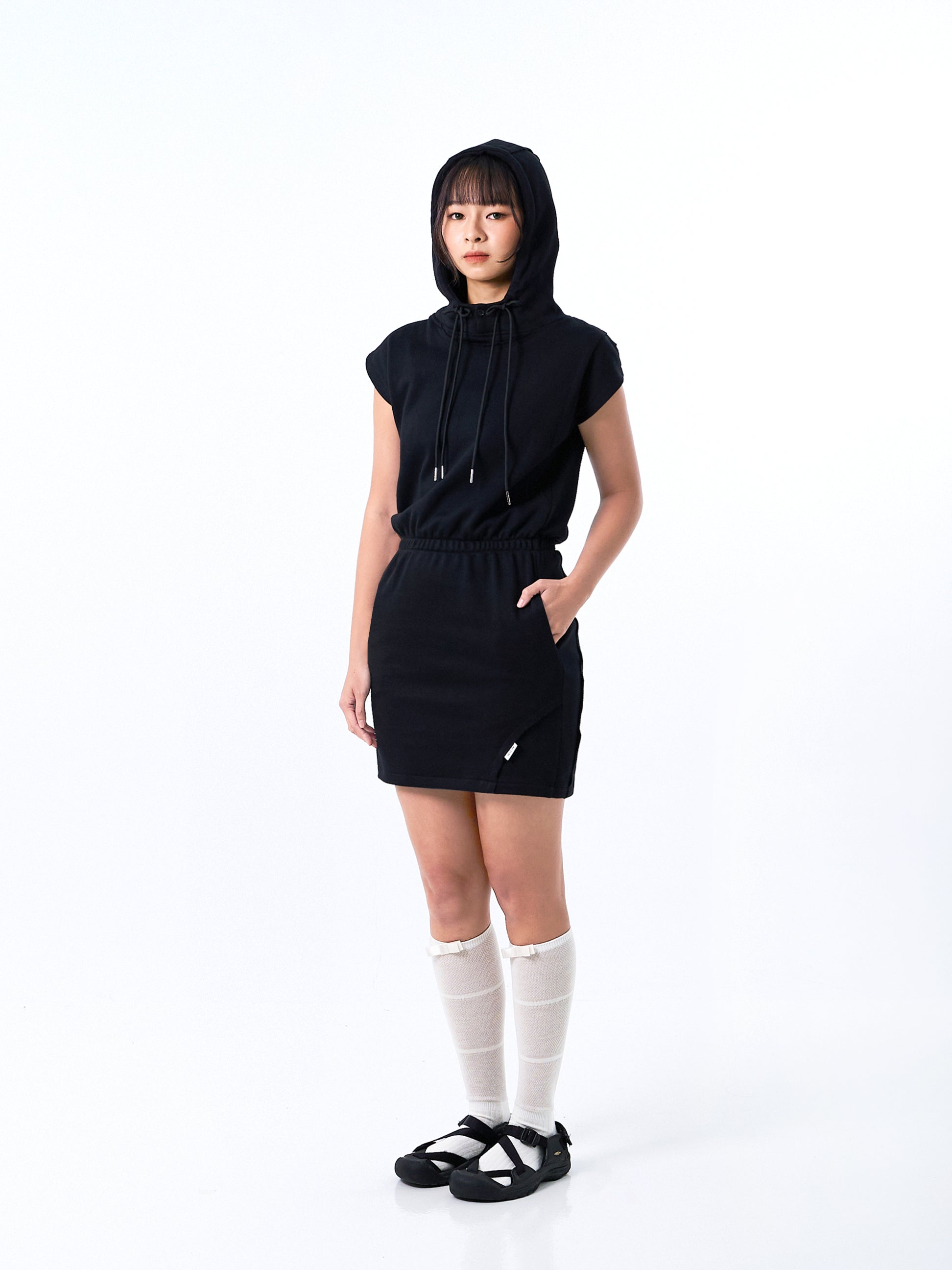 Rough Cut Hooded Dress