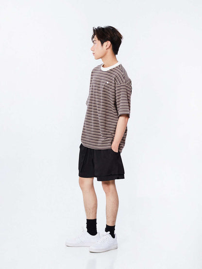 Cozy Stripes Emblem Tee | Brown