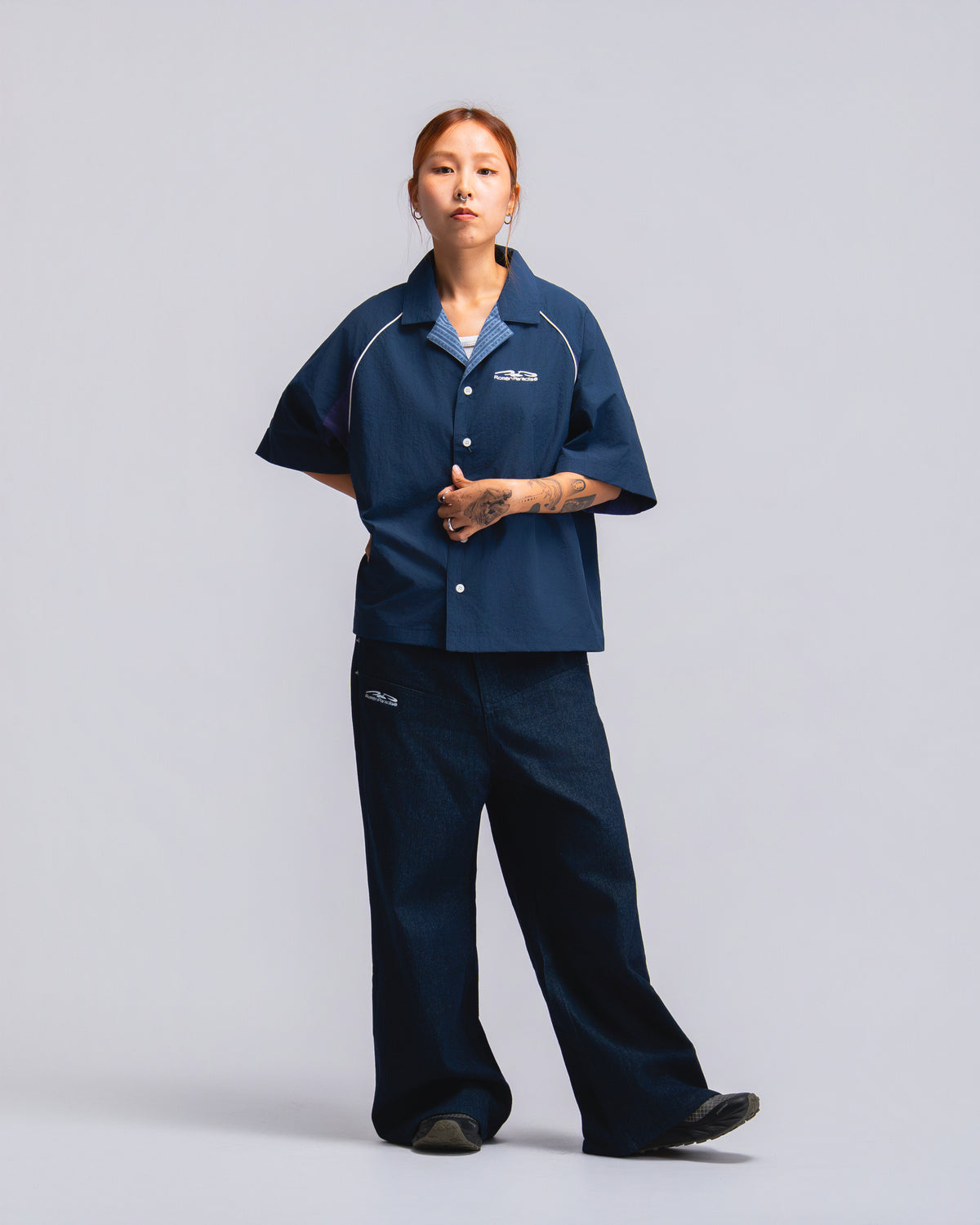 Papa Contrast Boxy Shirt Navy