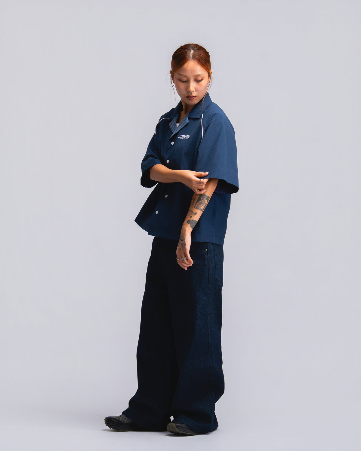 Papa Contrast Boxy Shirt Navy