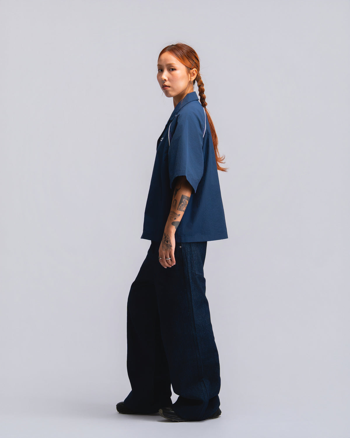 Papa Contrast Boxy Shirt Navy