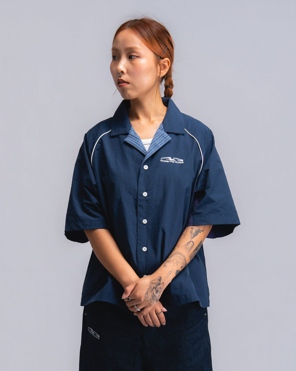 Papa Contrast Boxy Shirt Navy