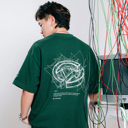 Scribbles Chaotic Peace L-Broad Tee - Sacramento Green