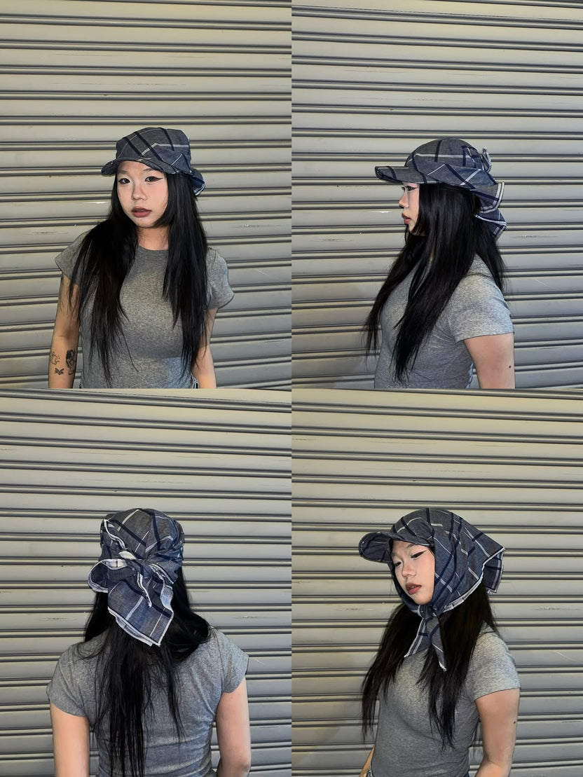 Blue Checkered Scarf Hat