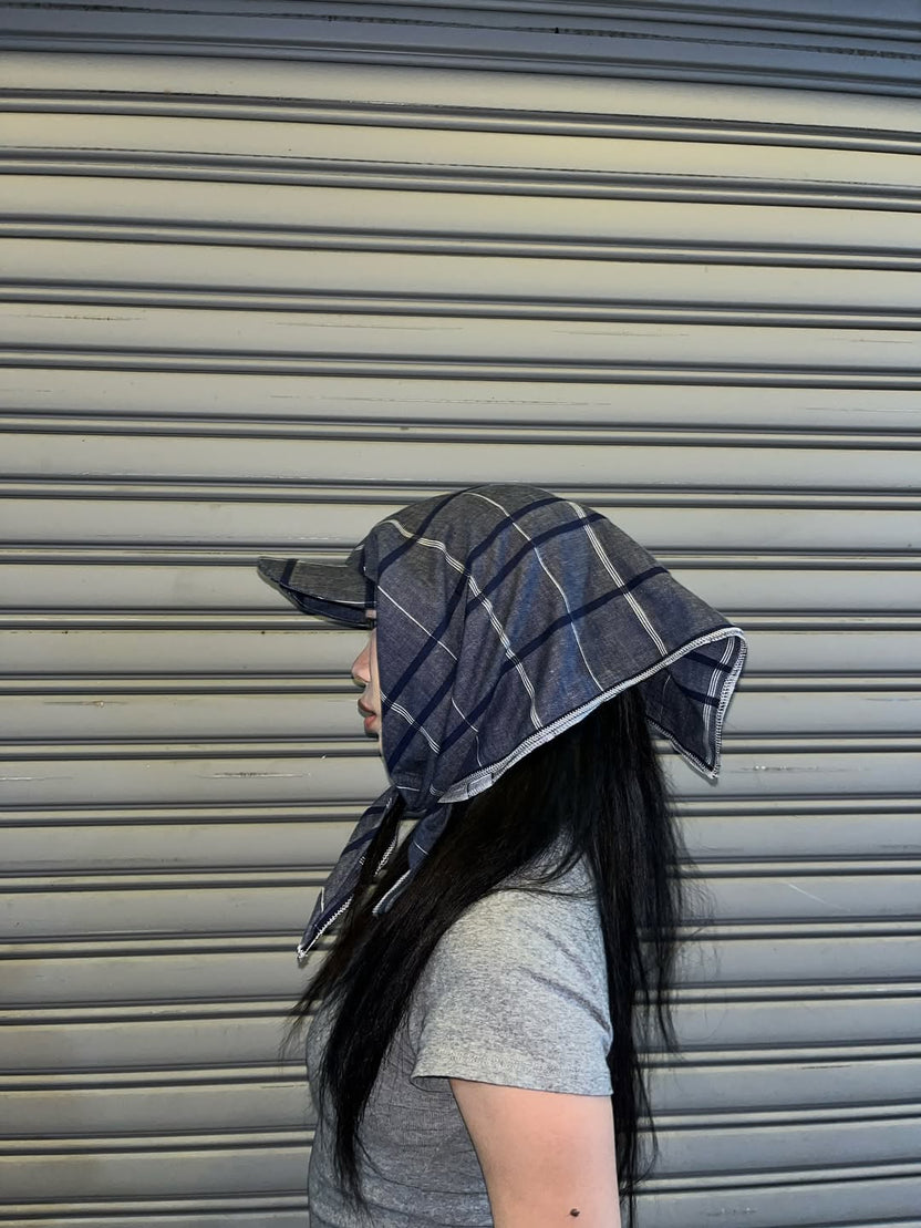 Blue Checkered Scarf Hat