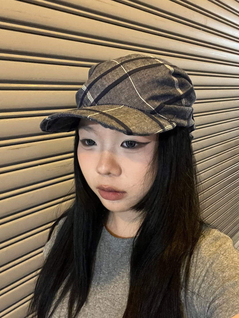 Blue Checkered Scarf Hat