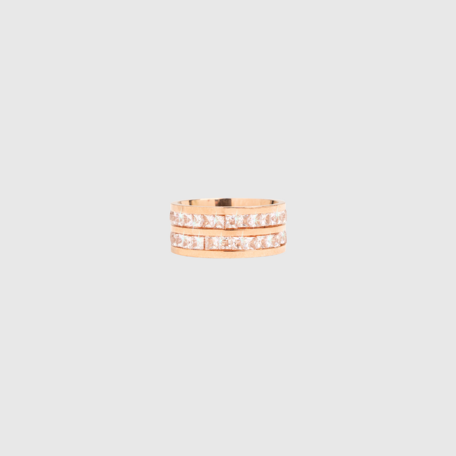 Double Iced Out Band Ring Rose Gold