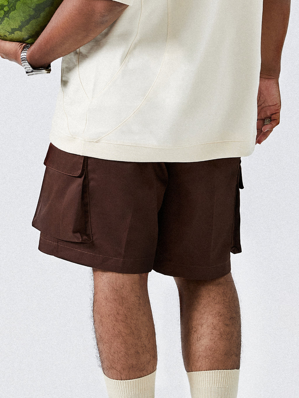 Pleated Pockets Cargo Shorts | Dark Brown