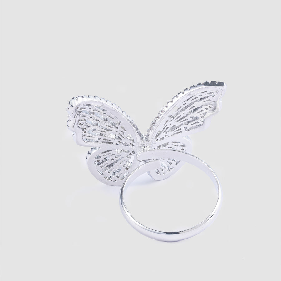 Emerald Butterfly Ring Silver